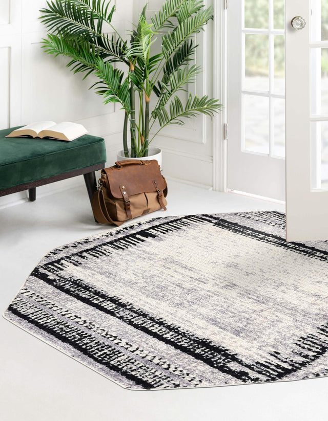 Black and White 7' 10 x 7' 10 Tagine Octagon Area Rug Durable 100% Polyester Modern Unique Easy Clean Carpet for Indoor Home Decor for Sale at Rug Engine