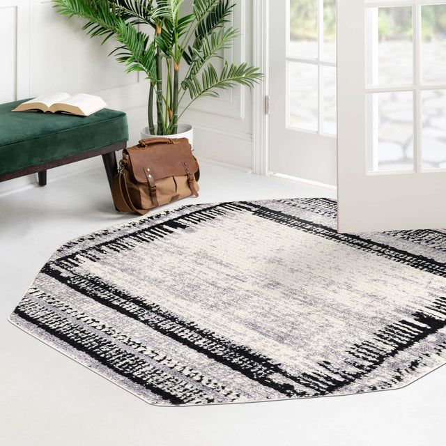 Black and White 5' 3 x 5' 3 Tagine Octagon Area Rug Durable 100% Polyester Modern Unique Easy Clean Carpet for Indoor Home Decor for Sale at Rug Engine