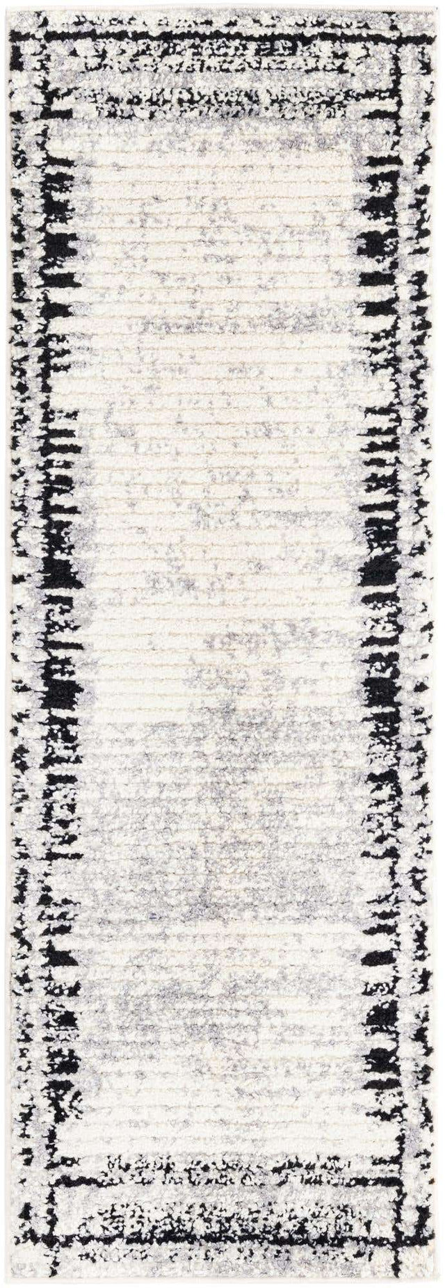 Black and White 2' x 6' Tagine Runner Area Rug Durable 100% Polyester Modern Unique Easy Clean Carpet for Indoor Home Decor for Sale at Rug Engine