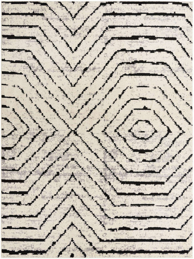 Black and White 9' 10 x 13' Tagine Rectangle Area Rug Durable 100% Polyester Modern Unique Easy Clean Carpet for Indoor Home Decor for Sale at Rug Engine