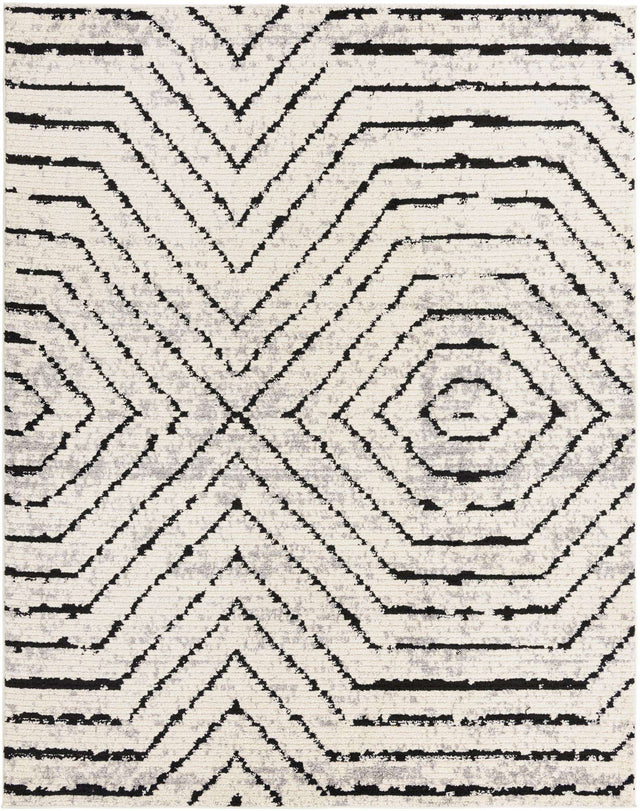Black and White 7' 10 x 10' Tagine Rectangle Area Rug Durable 100% Polyester Modern Unique Easy Clean Carpet for Indoor Home Decor for Sale at Rug Engine