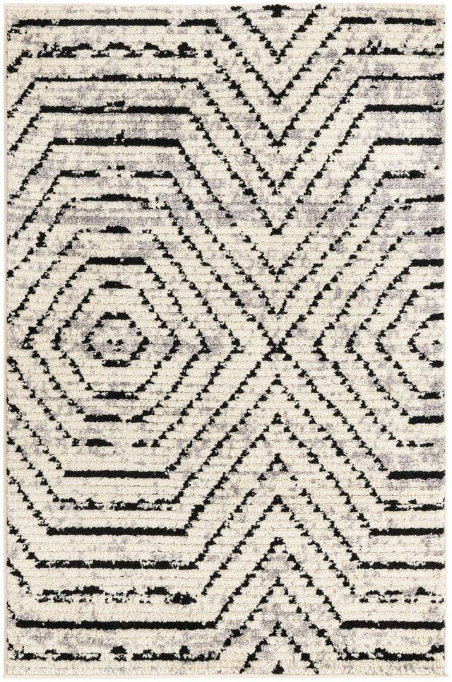 Black and White 4' x 6' Tagine Rectangle Area Rug Durable 100% Polyester Modern Unique Easy Clean Carpet for Indoor Home Decor for Sale at Rug Engine