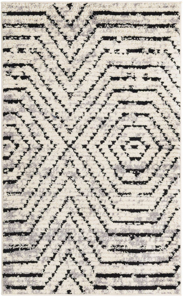 Black and White 3' 3 x 5' 3 Tagine Rectangle Area Rug Durable 100% Polyester Modern Unique Easy Clean Carpet for Indoor Home Decor for Sale at Rug Engine