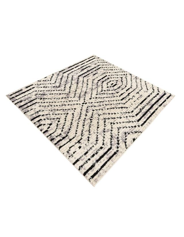 Black and White 5' 3 x 5' 3 Tagine Square Area Rug Durable 100% Polyester Modern Unique Easy Clean Carpet for Indoor Home Decor for Sale at Rug Engine