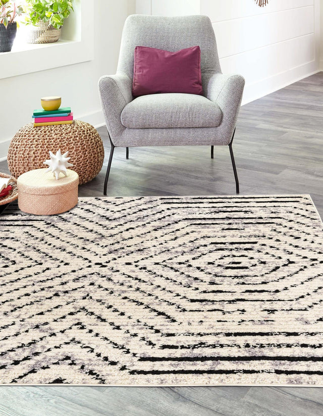 Black and White 7' 10 x 7' 10 Tagine Square Area Rug Durable 100% Polyester Modern Unique Easy Clean Carpet for Indoor Home Decor for Sale at Rug Engine