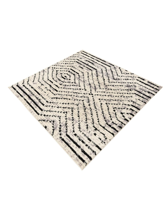 Black and White 5' 3 x 5' 3 Tagine Square Area Rug Durable 100% Polyester Modern Unique Easy Clean Carpet for Indoor Home Decor for Sale at Rug Engine