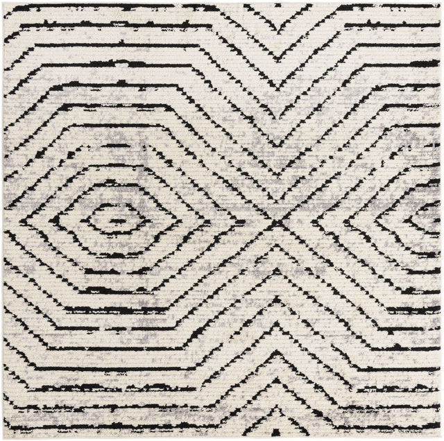 Black and White 7' 10 x 7' 10 Tagine Square Area Rug Durable 100% Polyester Modern Unique Easy Clean Carpet for Indoor Home Decor for Sale at Rug Engine