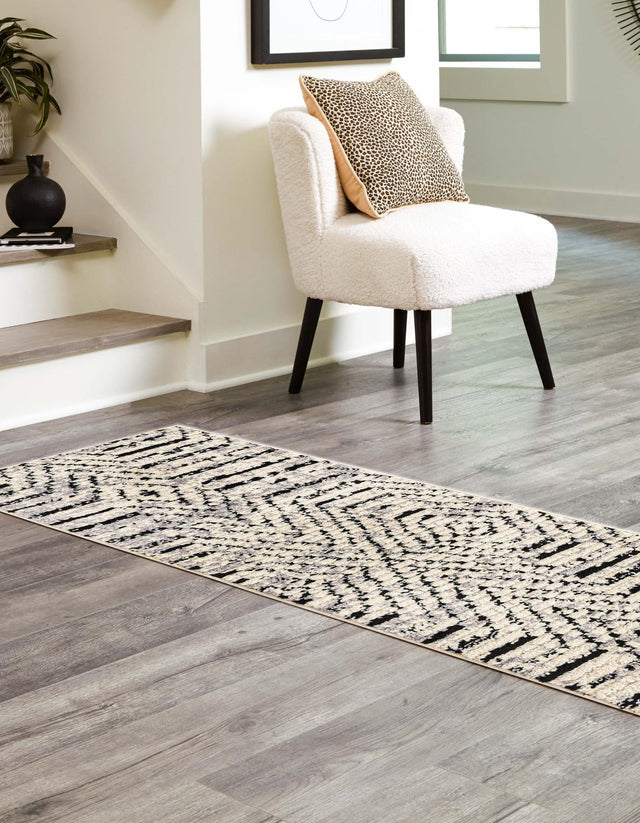Black and White 2' 7 x 12' Tagine Runner Area Rug Durable 100% Polyester Modern Unique Easy Clean Carpet for Indoor Home Decor for Sale at Rug Engine