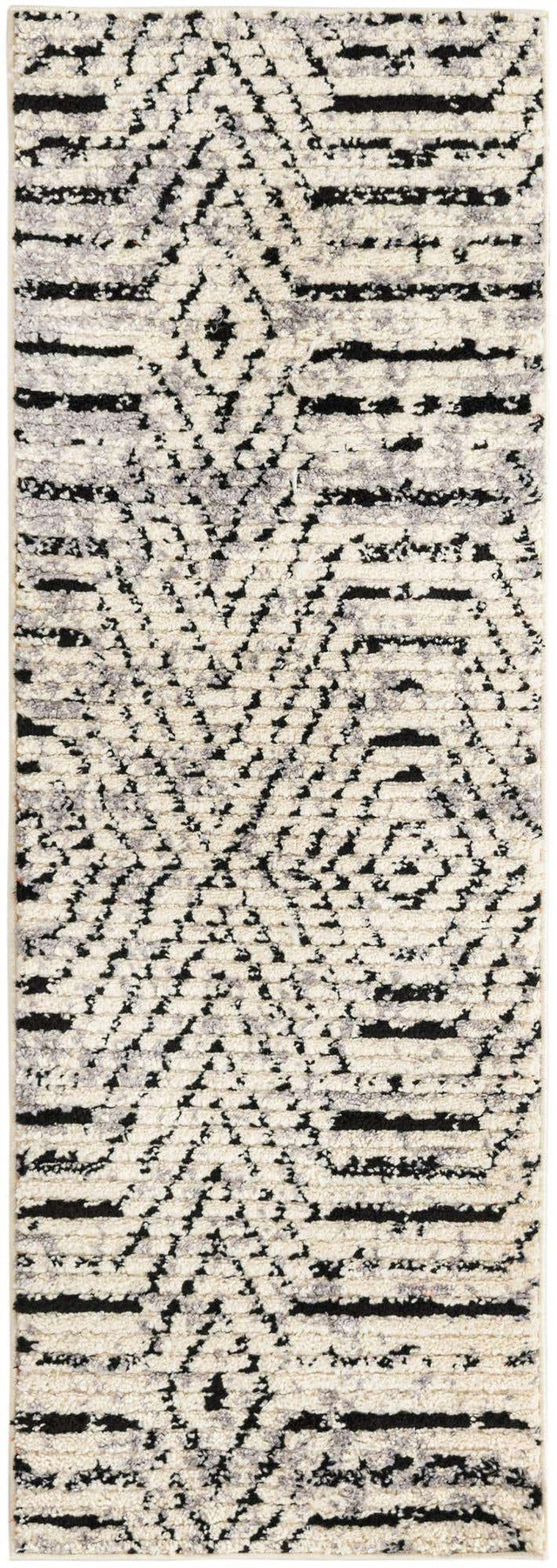 Black and White 2' x 6' Tagine Runner Area Rug Durable 100% Polyester Modern Unique Easy Clean Carpet for Indoor Home Decor for Sale at Rug Engine