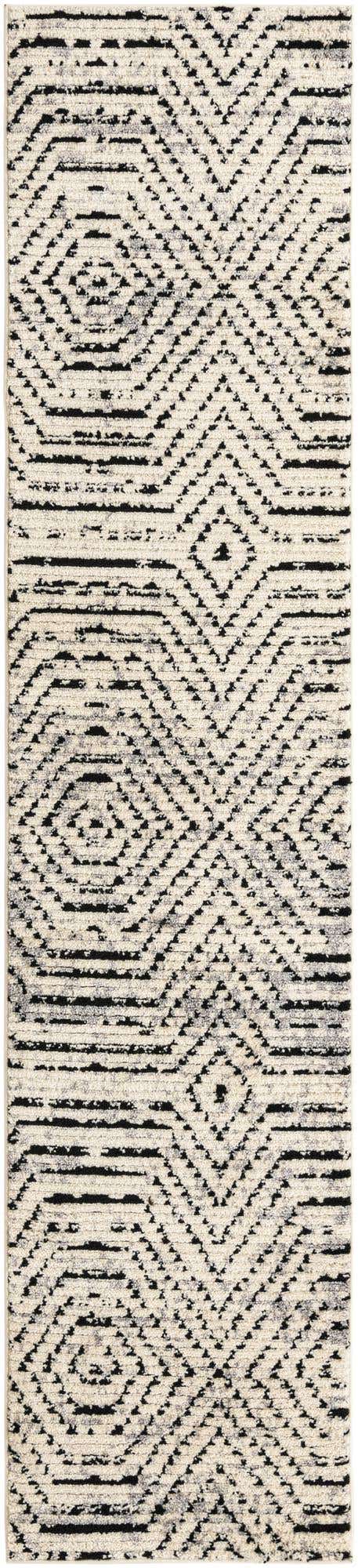 Black and White 2' 7 x 12' Tagine Runner Area Rug Durable 100% Polyester Modern Unique Easy Clean Carpet for Indoor Home Decor for Sale at Rug Engine
