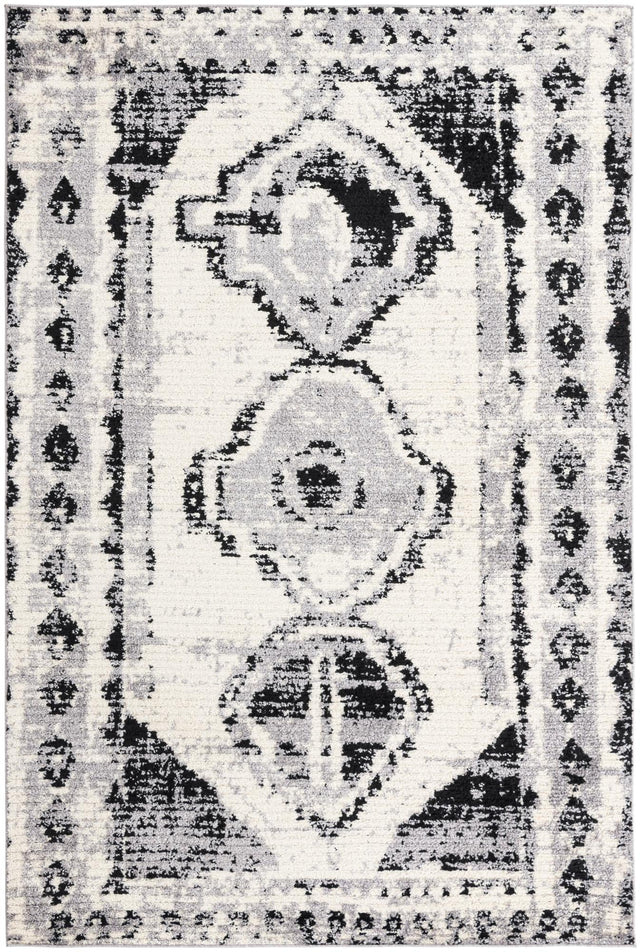Black and White 6' x 9' Tagine Rectangle Area Rug Durable 100% Polyester Modern Unique Easy Clean Carpet for Indoor Home Decor for Sale at Rug Engine
