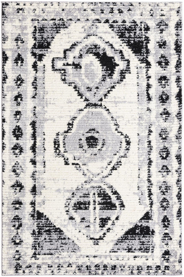 Black and White 5' 3 x 8' Tagine Rectangle Area Rug Durable 100% Polyester Modern Unique Easy Clean Carpet for Indoor Home Decor for Sale at Rug Engine