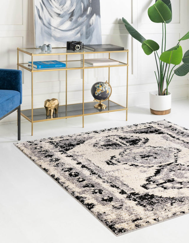 Black and White 7' 10 x 7' 10 Tagine Square Area Rug Durable 100% Polyester Modern Unique Easy Clean Carpet for Indoor Home Decor for Sale at Rug Engine