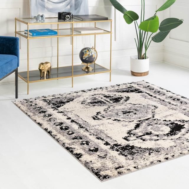 Black and White 7' 10 x 7' 10 Tagine Square Area Rug Durable 100% Polyester Modern Unique Easy Clean Carpet for Indoor Home Decor for Sale at Rug Engine