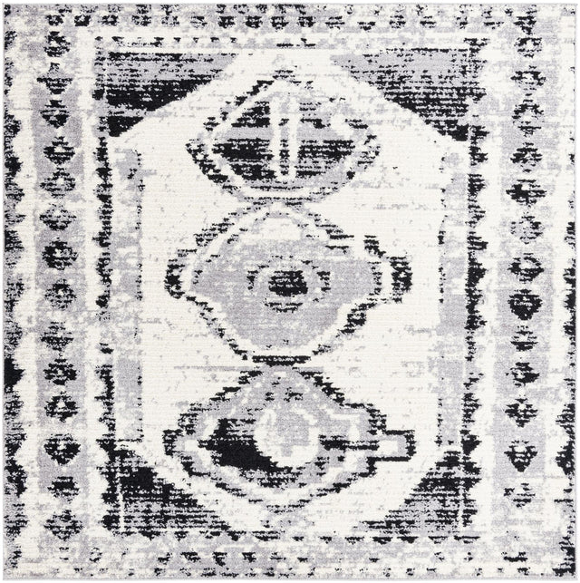 Black and White 7' 10 x 7' 10 Tagine Square Area Rug Durable 100% Polyester Modern Unique Easy Clean Carpet for Indoor Home Decor for Sale at Rug Engine