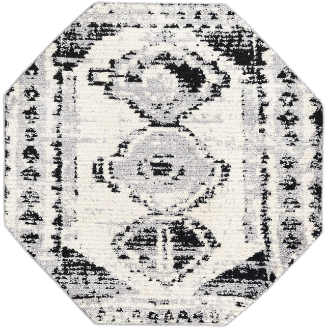 Black and White 5' 3 x 5' 3 Tagine Octagon Area Rug Durable 100% Polyester Modern Unique Easy Clean Carpet for Indoor Home Decor for Sale at Rug Engine