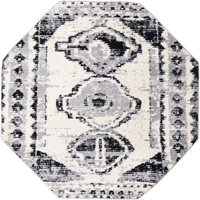 Black and White 7' 10 x 7' 10 Tagine Octagon Area Rug Durable 100% Polyester Modern Unique Easy Clean Carpet for Indoor Home Decor for Sale at Rug Engine