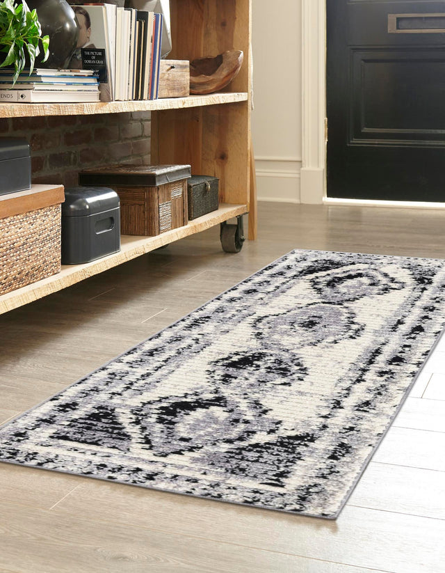 Black and White 2' x 7' 10 Tagine Runner Area Rug Durable 100% Polyester Modern Unique Easy Clean Carpet for Indoor Home Decor for Sale at Rug Engine
