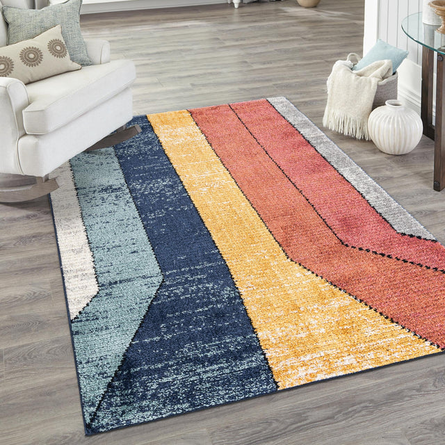 Multicolor 6' x 9' Tagine Rectangle Area Rug Durable 100% Polyester Modern Unique Easy Clean Carpet for Indoor Home Decor for Sale at Rug Engine
