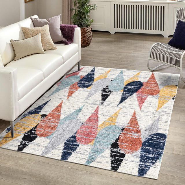 Ivory 9' x 12' Tagine Rectangle Area Rug Durable 100% Polyester Modern Unique Easy Clean Carpet for Indoor Home Decor for Sale at Rug Engine