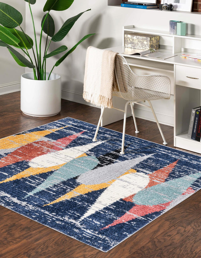 Blue 7' 10 x 7' 10 Tagine Square Area Rug Durable 100% Polyester Modern Unique Easy Clean Carpet for Indoor Home Decor for Sale at Rug Engine