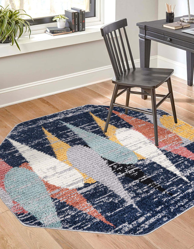 Blue 7' 10 x 7' 10 Tagine Octagon Area Rug Durable 100% Polyester Modern Unique Easy Clean Carpet for Indoor Home Decor for Sale at Rug Engine