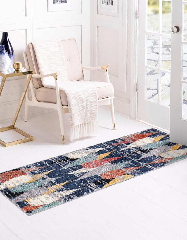 Blue 2' x 7' 10 Tagine Runner Area Rug Durable 100% Polyester Modern Unique Easy Clean Carpet for Indoor Home Decor for Sale at Rug Engine