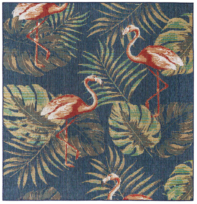 Navy Blue 7' 10 x 7' 10 Baja Outdoor Square Area Rug Weather Resistant for Patio, Deck, Terrace, Balcony, Porch 100% Polypropylene Modern Outside Decor for Sale at Rug Engine