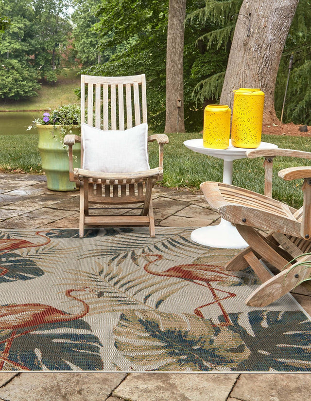 Ivory 7' 10 x 7' 10 Baja Outdoor Square Area Rug Weather Resistant for Patio, Deck, Terrace, Balcony, Porch 100% Polypropylene Modern Outside Decor for Sale at Rug Engine