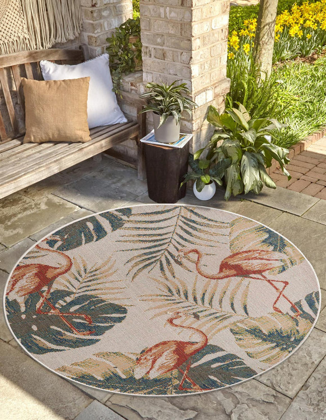 Ivory 3' 3 x 3' 3 Baja Outdoor Round Area Rug Weather Resistant for Patio, Deck, Terrace, Balcony, Porch 100% Polypropylene Modern Outside Decor for Sale at Rug Engine
