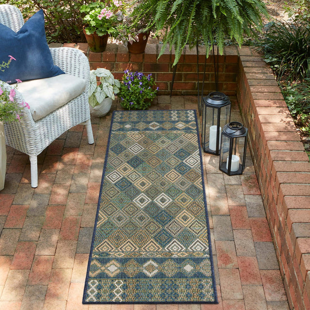 Navy Blue 2' x 7' 10 Baja Outdoor Runner Area Rug Weather Resistant for Patio, Deck, Terrace, Balcony, Porch 100% Polypropylene Modern Outside Decor for Sale at Rug Engine