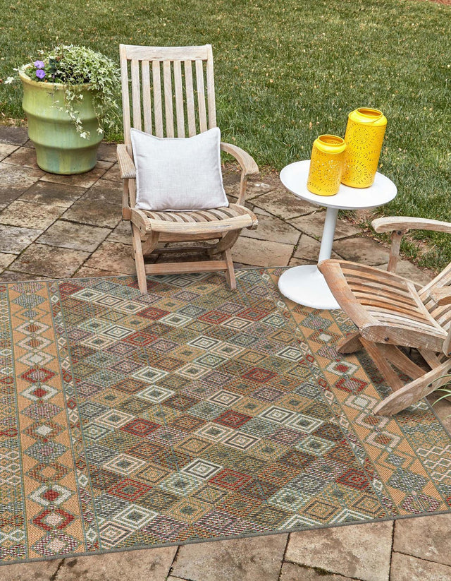 Multicolor 5' 3 x 5' 3 Baja Outdoor Square Area Rug Weather Resistant for Patio, Deck, Terrace, Balcony, Porch 100% Polypropylene Modern Outside Decor for Sale at Rug Engine