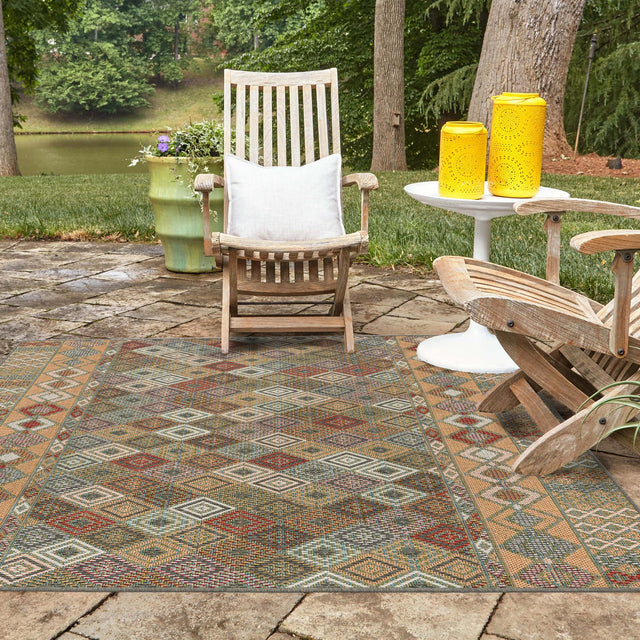 Multicolor 5' 3 x 5' 3 Baja Outdoor Square Area Rug Weather Resistant for Patio, Deck, Terrace, Balcony, Porch 100% Polypropylene Modern Outside Decor for Sale at Rug Engine