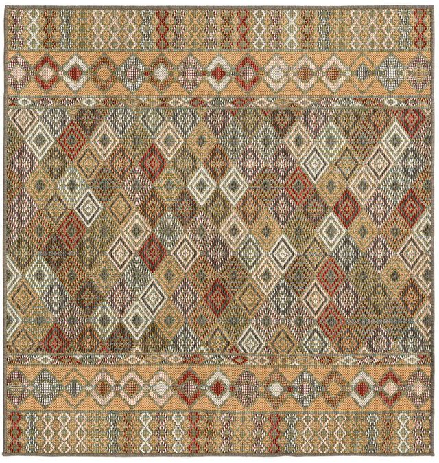 Multicolor 5' 3 x 5' 3 Baja Outdoor Square Area Rug Weather Resistant for Patio, Deck, Terrace, Balcony, Porch 100% Polypropylene Modern Outside Decor for Sale at Rug Engine