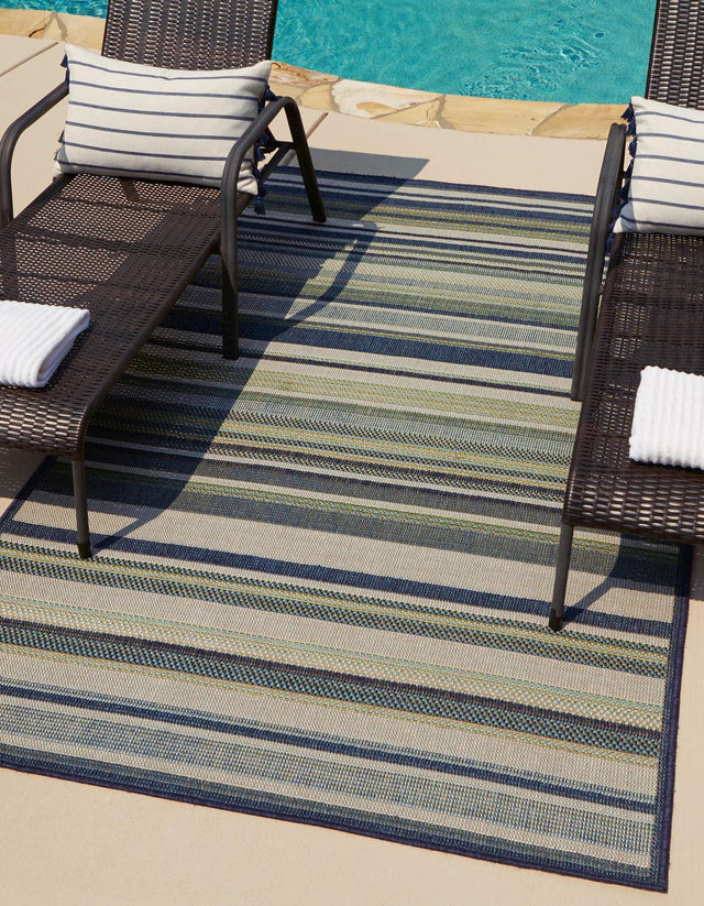 Blue 9' x 12' Baja Outdoor Rectangle Area Rug Weather Resistant for Patio, Deck, Terrace, Balcony, Porch 100% Polypropylene Modern Outside Decor for Sale at Rug Engine