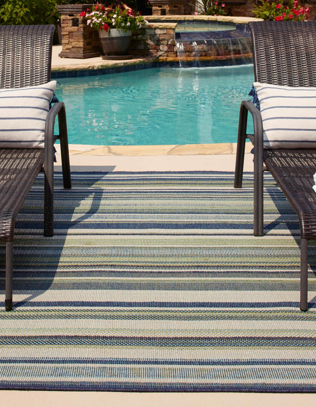 Blue 9' x 12' Baja Outdoor Rectangle Area Rug Weather Resistant for Patio, Deck, Terrace, Balcony, Porch 100% Polypropylene Modern Outside Decor for Sale at Rug Engine