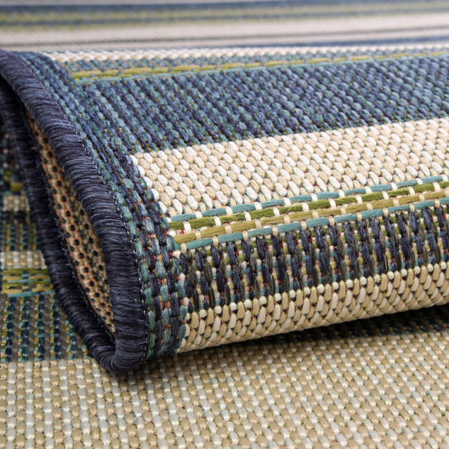 Blue 9' x 12' Baja Outdoor Rectangle Area Rug Weather Resistant for Patio, Deck, Terrace, Balcony, Porch 100% Polypropylene Modern Outside Decor for Sale at Rug Engine