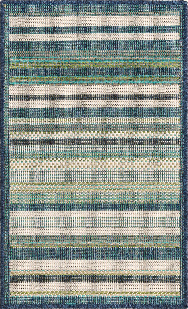 Blue 2' x 2' 11 Baja Outdoor Rectangle Area Rug Weather Resistant for Patio, Deck, Terrace, Balcony, Porch 100% Polypropylene Modern Outside Decor for Sale at Rug Engine