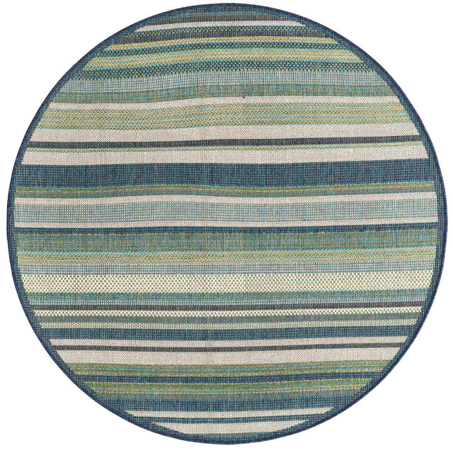 Blue 5' 3 x 5' 3 Baja Outdoor Round Area Rug Weather Resistant for Patio, Deck, Terrace, Balcony, Porch 100% Polypropylene Modern Outside Decor for Sale at Rug Engine