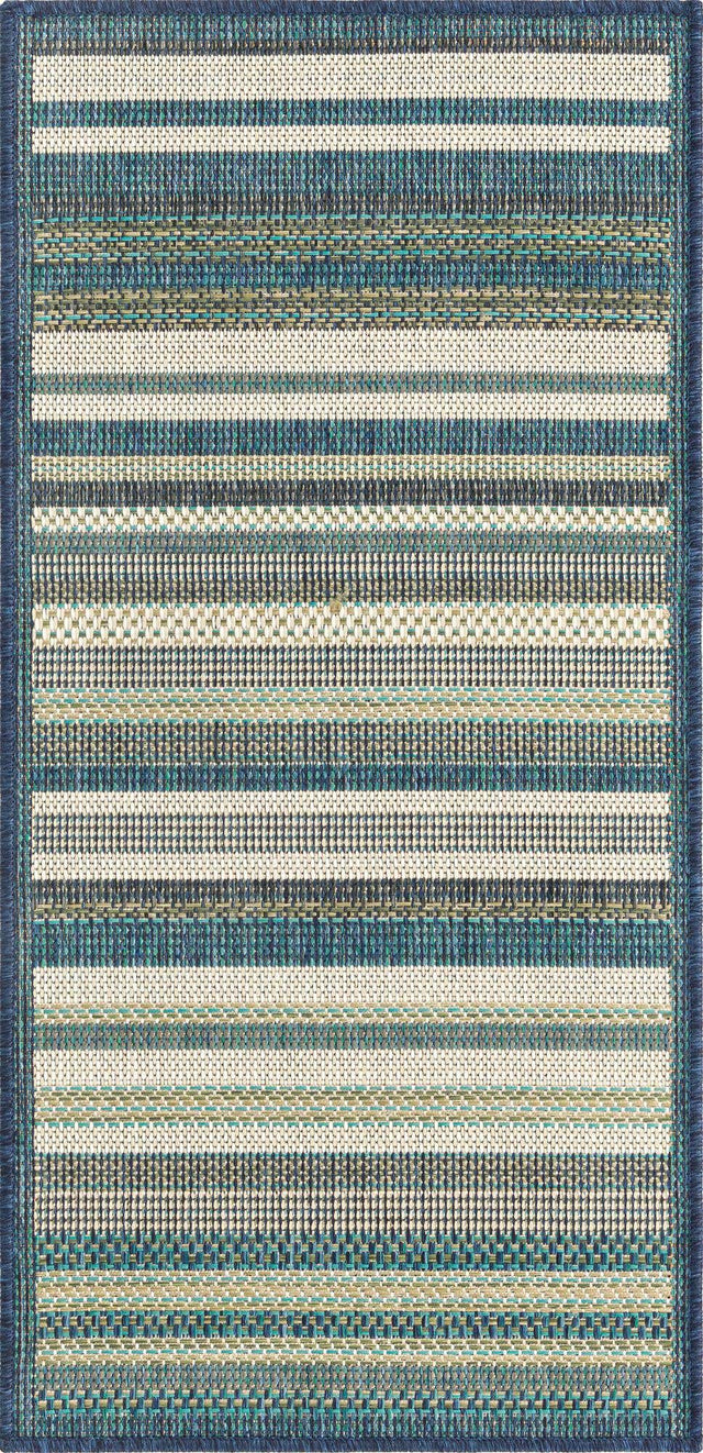 Blue 2' x 3' 11 Baja Outdoor Runner Area Rug Weather Resistant for Patio, Deck, Terrace, Balcony, Porch 100% Polypropylene Modern Outside Decor for Sale at Rug Engine