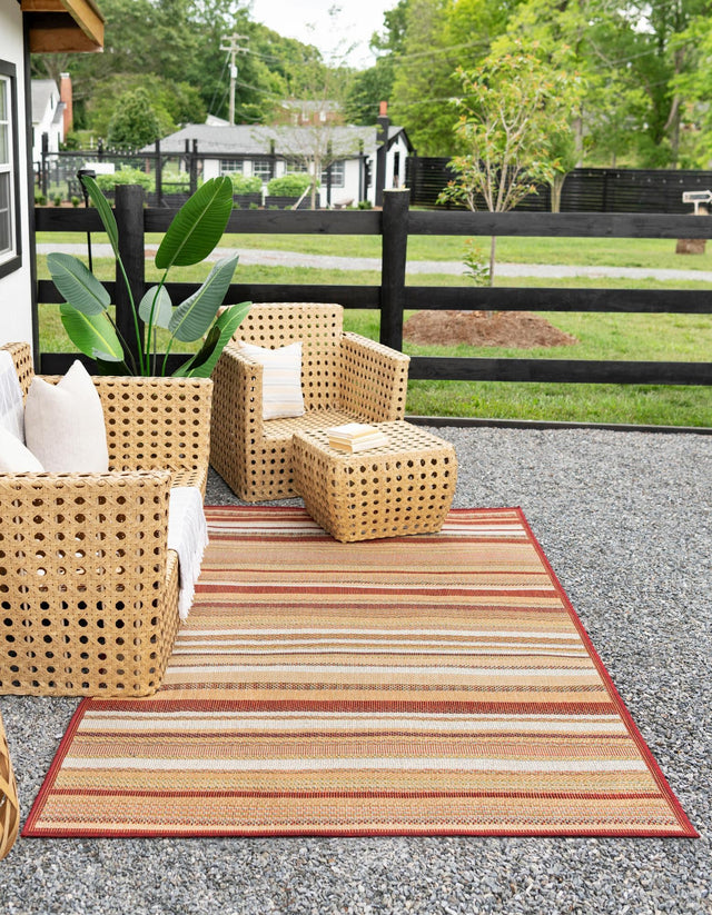 Burgundy 3' 11 x 5' 11 Baja Outdoor Rectangle Area Rug Weather Resistant for Patio, Deck, Terrace, Balcony, Porch 100% Polypropylene Modern Outside Decor for Sale at Rug Engine