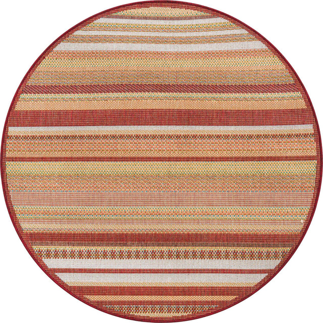 Burgundy 5' 3 x 5' 3 Baja Outdoor Round Area Rug Weather Resistant for Patio, Deck, Terrace, Balcony, Porch 100% Polypropylene Modern Outside Decor for Sale at Rug Engine