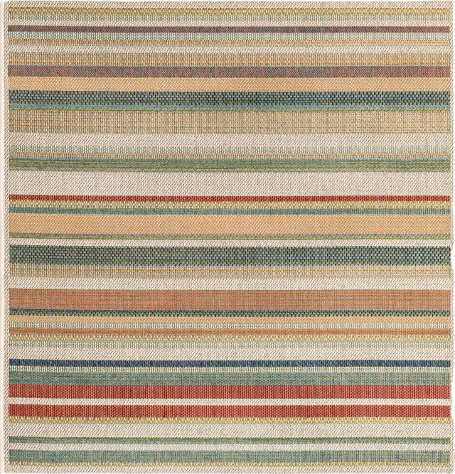 Multicolor 5' 3 x 5' 3 Baja Outdoor Square Area Rug Weather Resistant for Patio, Deck, Terrace, Balcony, Porch 100% Polypropylene Modern Outside Decor for Sale at Rug Engine