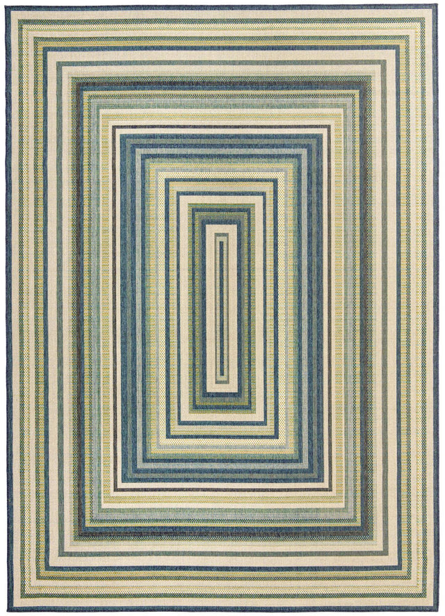 Blue 9' x 12' Baja Outdoor Rectangle Area Rug Weather Resistant for Patio, Deck, Terrace, Balcony, Porch 100% Polypropylene Modern Outside Decor for Sale at Rug Engine