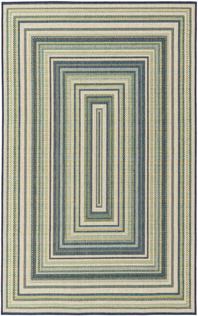 Blue 5' 3 x 7' 7 Baja Outdoor Rectangle Area Rug Weather Resistant for Patio, Deck, Terrace, Balcony, Porch 100% Polypropylene Modern Outside Decor for Sale at Rug Engine