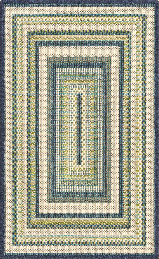 Blue 2' x 2' 11 Baja Outdoor Rectangle Area Rug Weather Resistant for Patio, Deck, Terrace, Balcony, Porch 100% Polypropylene Modern Outside Decor for Sale at Rug Engine