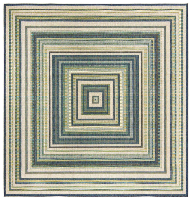 Blue 7' 10 x 7' 10 Baja Outdoor Square Area Rug Weather Resistant for Patio, Deck, Terrace, Balcony, Porch 100% Polypropylene Modern Outside Decor for Sale at Rug Engine