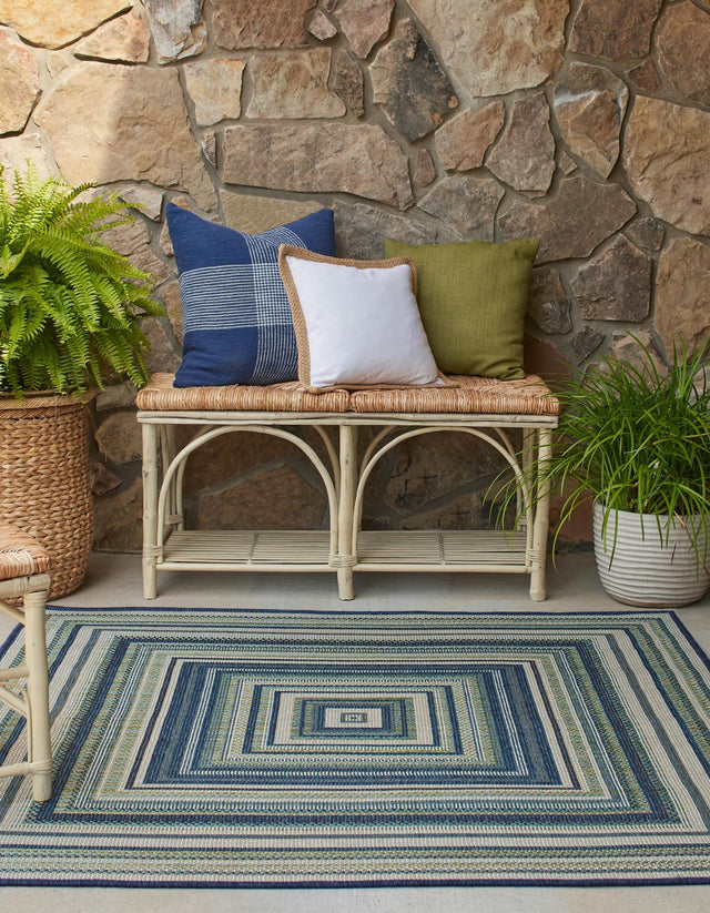 Blue 7' 10 x 7' 10 Baja Outdoor Square Area Rug Weather Resistant for Patio, Deck, Terrace, Balcony, Porch 100% Polypropylene Modern Outside Decor for Sale at Rug Engine