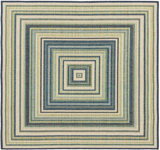 Blue 5' 3 x 5' 3 Baja Outdoor Square Area Rug Weather Resistant for Patio, Deck, Terrace, Balcony, Porch 100% Polypropylene Modern Outside Decor for Sale at Rug Engine