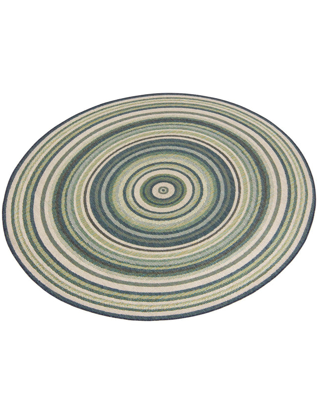 Blue 7' 10 x 7' 10 Baja Outdoor Round Area Rug Weather Resistant for Patio, Deck, Terrace, Balcony, Porch 100% Polypropylene Modern Outside Decor for Sale at Rug Engine